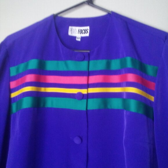 Petite Focus Jacket Skirt Set 16 P Vintage 80s Button Up Pleated Skirt PURPLE - Picture 10 of 15